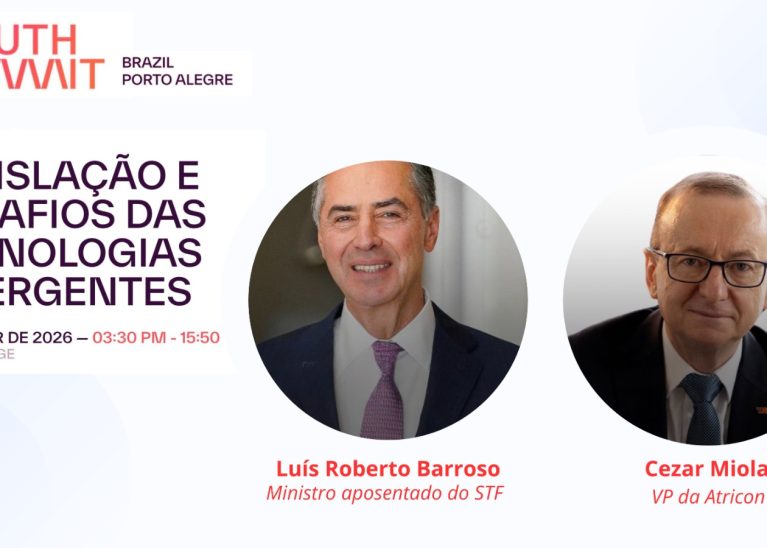 Ministro Luís Roberto Barroso debate legislação das tecnologias no South Summit em painel mediado por Cezar Miola